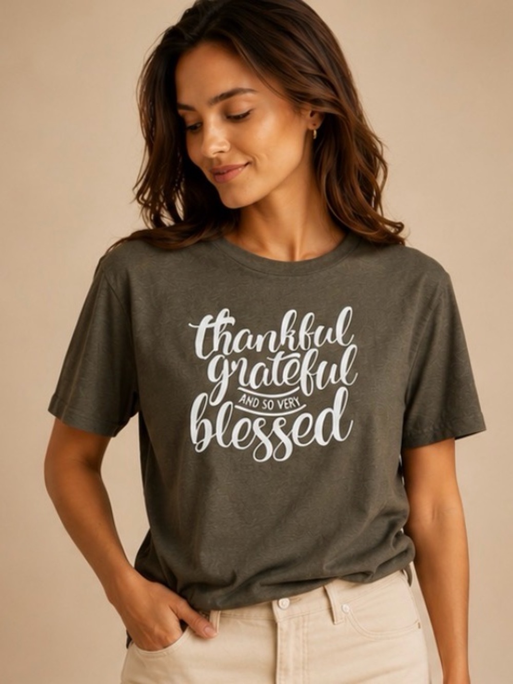 Bella + Canvas Thankful Grateful Blessed Graphic Tee XL Olive Green Faith Shirt